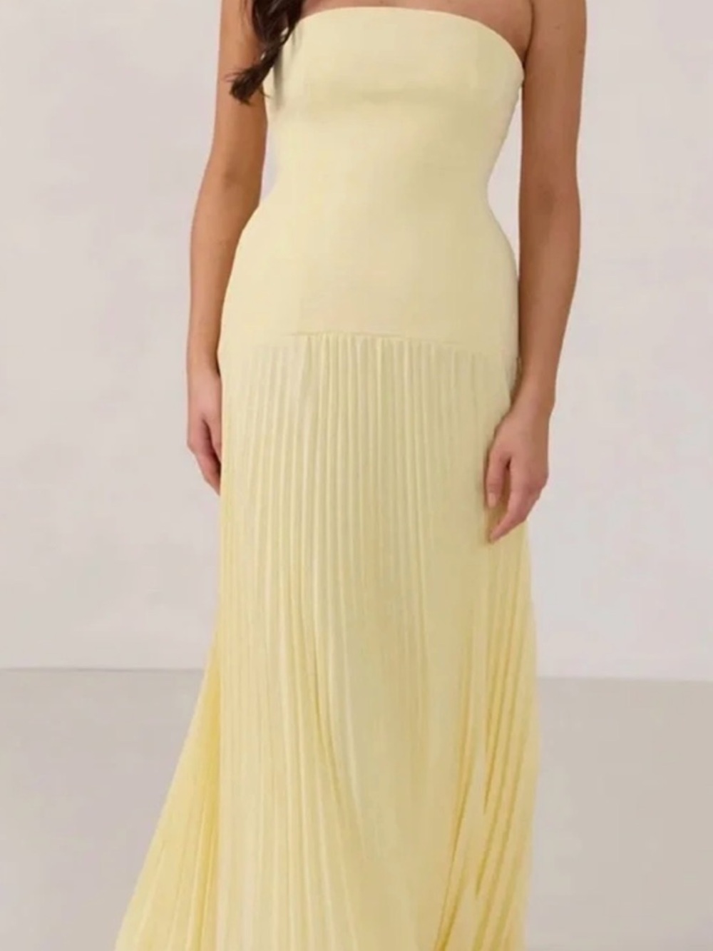 Park & Fifth Strapless Pleated Maxi Dress in Pale Yellow